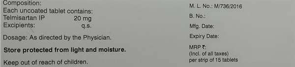 Telvas 20mg Strip Of 15 Tablets