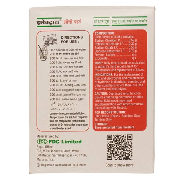 Electral Lychee Burst Flavour Sachet Of 4.4gm Oral Powder