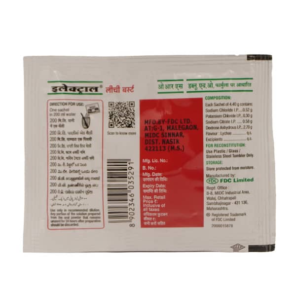 Electral Lychee Burst Flavour Sachet Of 4.4gm Oral Powder