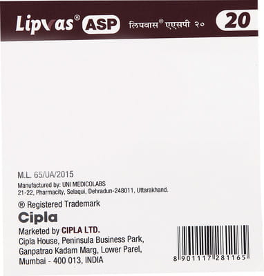 Lipvas Asp 20mg Strip Of 10 Capsules