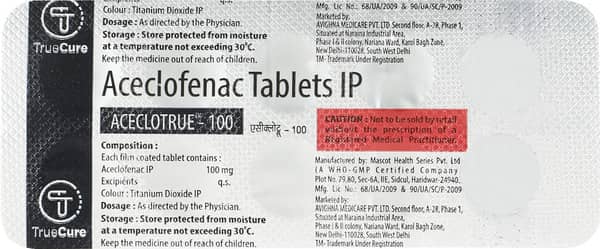 Aceclotrue 100mg Strip Of 10 Tablets