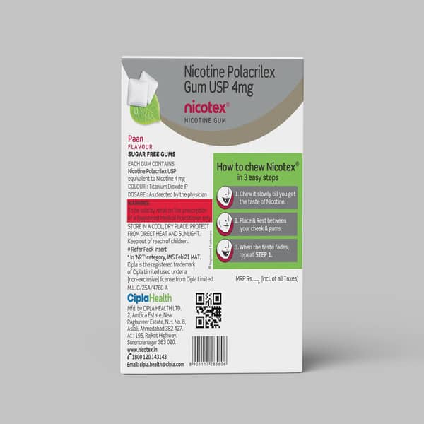 Nicotex 4mg Paan Flavour Sugar Free Strip Of 12 Chewing Gums