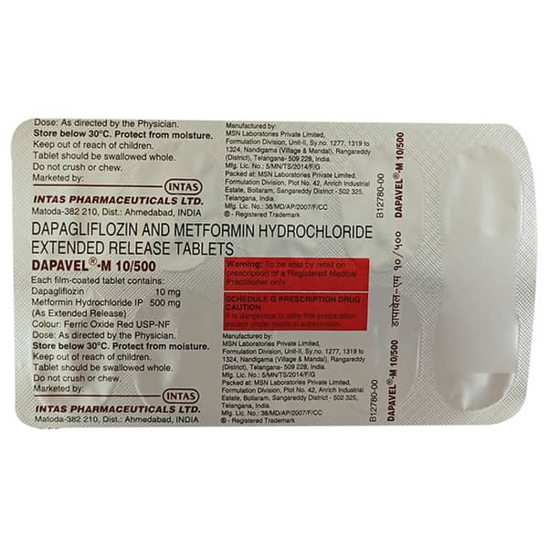 Dapavel M 10/500mg Strip Of 10 Tablets