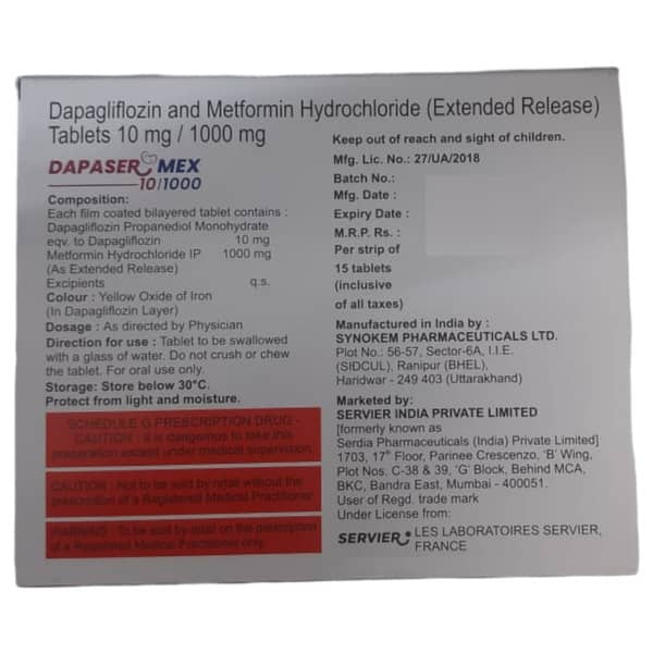 Dapaser Mex 10/1000Mg Strip Of 15 Tablets