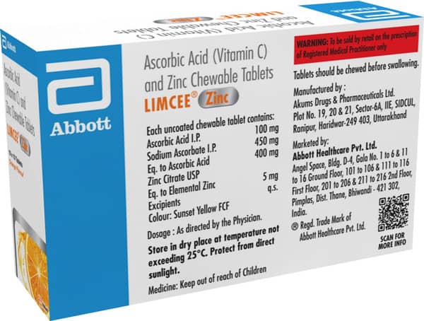 Limcee Zinc Orange Flavour Strip Of 15 Chewable Tablets