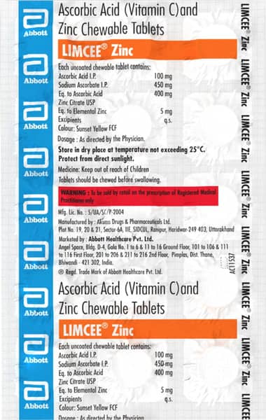 Limcee Zinc Orange Flavour Strip Of 15 Chewable Tablets