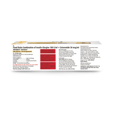 Soliqua Solostar 100iu Pre Filled Pen Of 3ml Solution For Injection