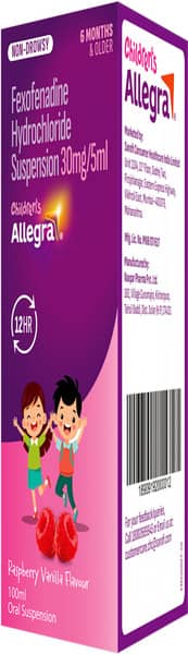 Allegra Childrens Raspberry Vanilla Flavour Bottle Of 100ml Suspension