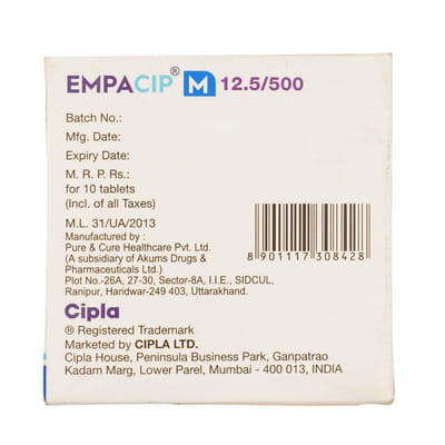 Empacip M 12.5/500mg Strip Of Tablets