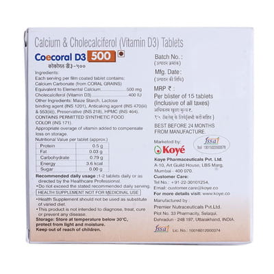 Coecoral D3 500mg Strip Of 15 Tablets