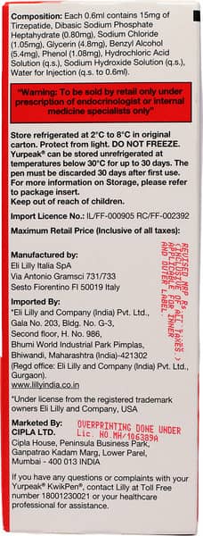 Yurpeak Kwikpen 15mg Pre Filled Pen Of 2.4ml Solution For Injection