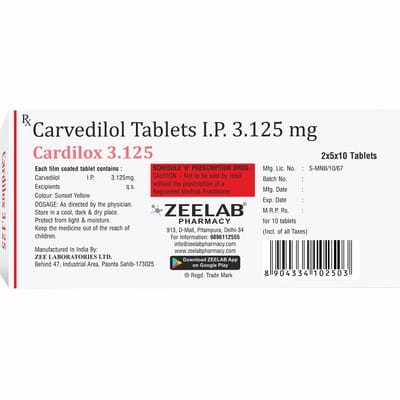 Cardilox 3.125mg Strip Of 10 Tablets