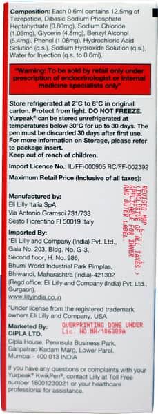 Yurpeak Kwikpen 12.5mg Pre Filled Pen Of 2.4ml Solution For Injection