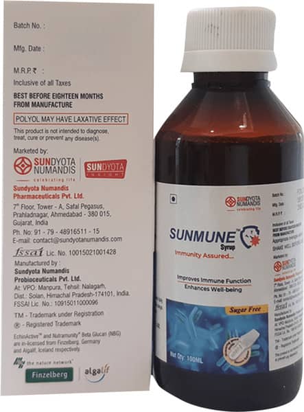 Sunmune Sugar Free Bottle Of 100ml Syrup