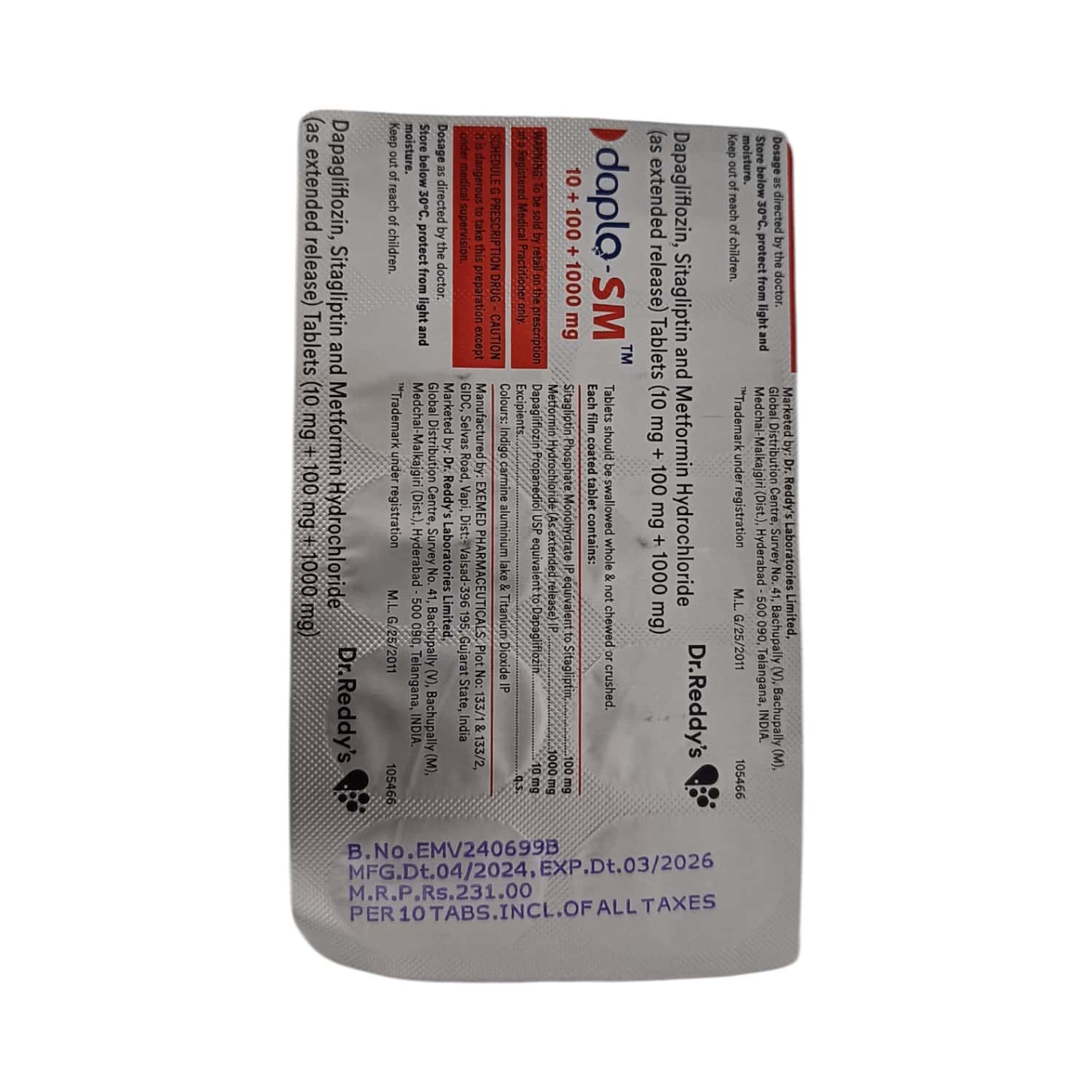 Daplo Sm 10/100/1000mg Strip Of 10 Tablets: Uses, Side Effects, Price ...