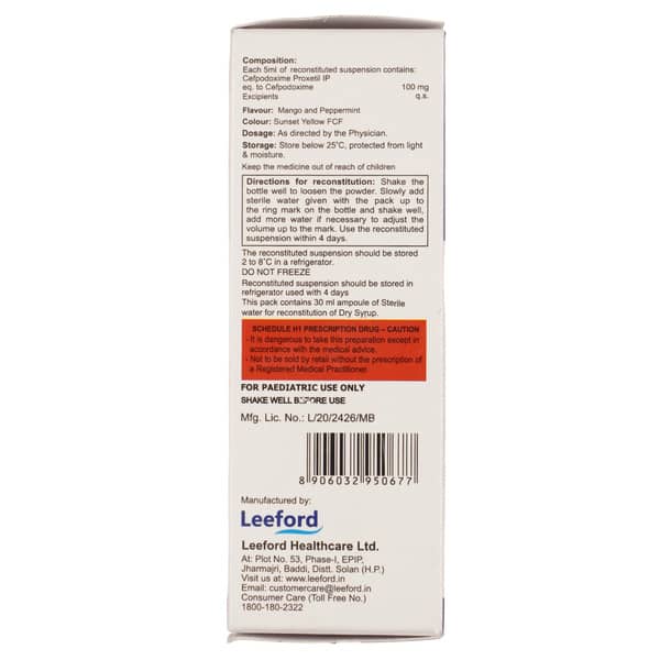 Cefredrox 100Mg Mango And Peppermint Flavour Bottle Of 30Ml Dry Suspension