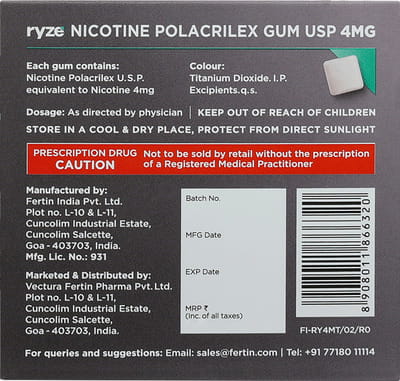 Ryze 4mg Frosty Mint Flavour Strip Of 9 Chewing Gum