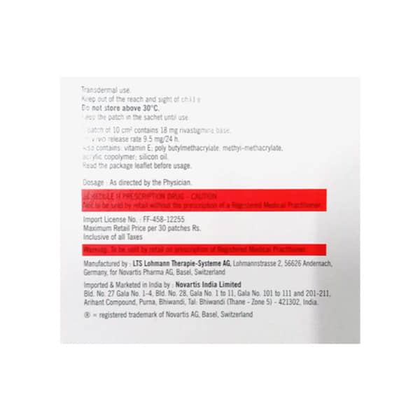 Exelon 9.5 Mg 10 Cm Patch 30 No's