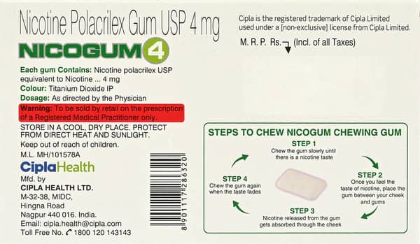 Nicogum 4mg Freshmint Flavour Sugar Free Strip Of 12 Chewing Gum