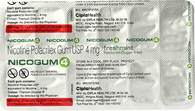 Nicogum 4mg Freshmint Flavour Sugar Free Strip Of 12 Chewing Gum