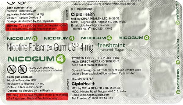 Nicogum 4mg Freshmint Flavour Sugar Free Strip Of 12 Chewing Gum