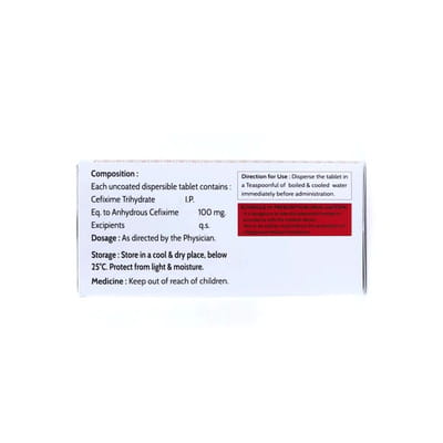 Cefixime 100mg Strip Of 10 Dispersible Tablets (Kriam Pharma)