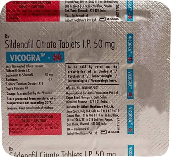 Vicogra 50mg Strip Of 4 Tablets