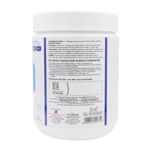Renopro Nutritional Supplement For Predialysis Vanilla Flavour Jar Of 400 Gm