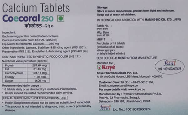 Coecoral 250mg Strip Of 15 Tablets