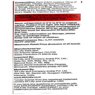 Mounjaro Kwikpen 10mg Pre Filled Pen Of 2.4ml Solution For Injection