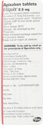Eliquis 2.5mg Strip Of 10 Tablets