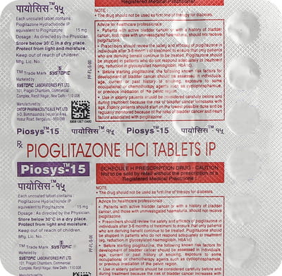 Piosys 15mg 30'S Strip Of 30 Tablets