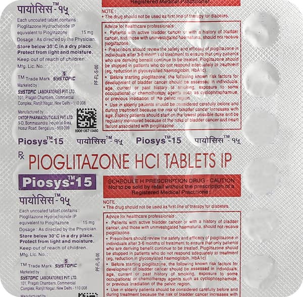 Piosys 15mg Strip Of 30 Tablets