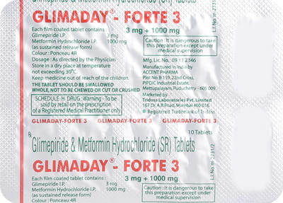 Glimaday Forte 3/1000mg Strip Of 10 Tablets