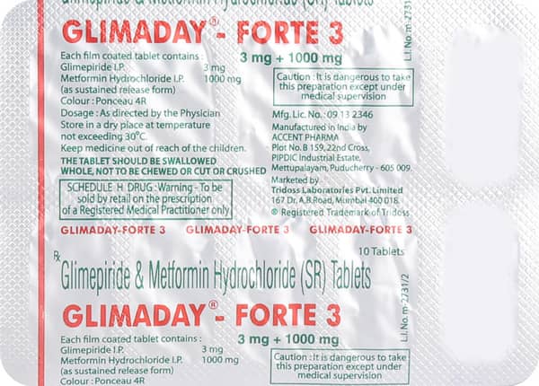 Glimaday Forte 3/1000mg Strip Of 10 Tablets