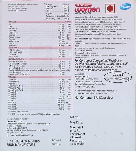 Becosules Women Strip Of 15 Capsules