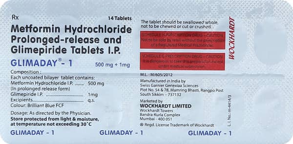 Glimaday 1mg Strip Of 14 Tablets