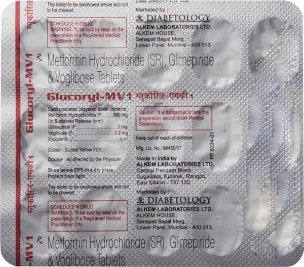Glucoryl Mv 1mg Strip Of 15 Tablets