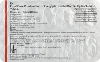 Ondero Met 2.5/1000mg Strip Of 10 Tablets