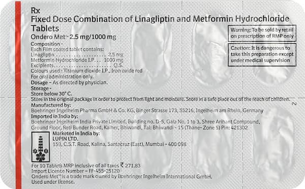 Ondero Met 2.5/1000mg Strip Of 10 Tablets