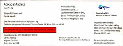 Eliquis 5mg Strip Of 10 Tablets