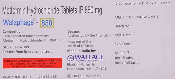 Walaphage 850mg Strip Of 15 Tablets