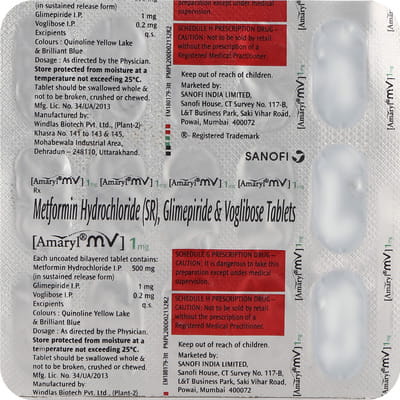 Amaryl Mv 1mg Strip Of 15 Tablets