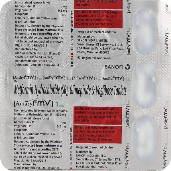 Amaryl Mv 1mg Strip Of 15 Tablets