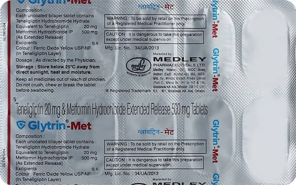 Glytrin Met 20mg/500mg Strip Of 10 Tablets