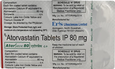 Atorsave 80mg Strip Of 15 Tablets