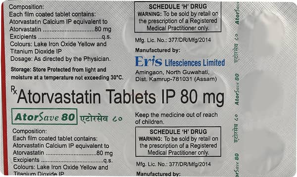 Atorsave 80mg Strip Of 15 Tablets