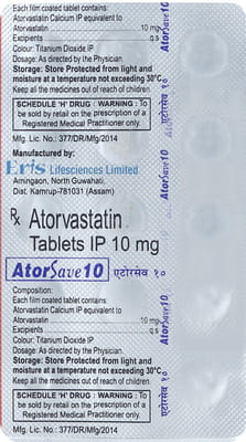 Atorsave 10mg Strip Of 15 Tablets