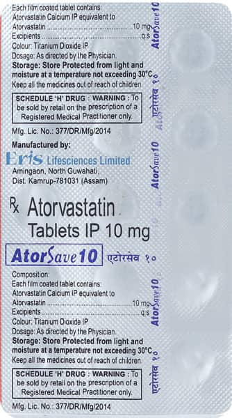 Atorsave 10mg Strip Of 15 Tablets