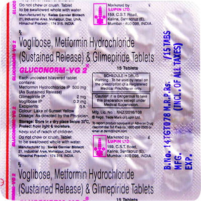 Gluconorm Vg 2mg Strip Of 15 Tablets